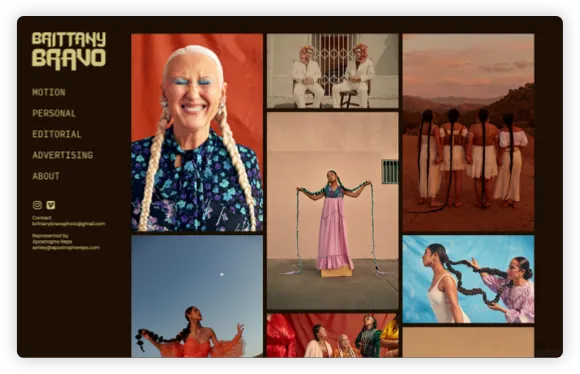 Brittany Bravo's portfolio: website showcasing photography featuring diverse models with long braids, various settings, an...